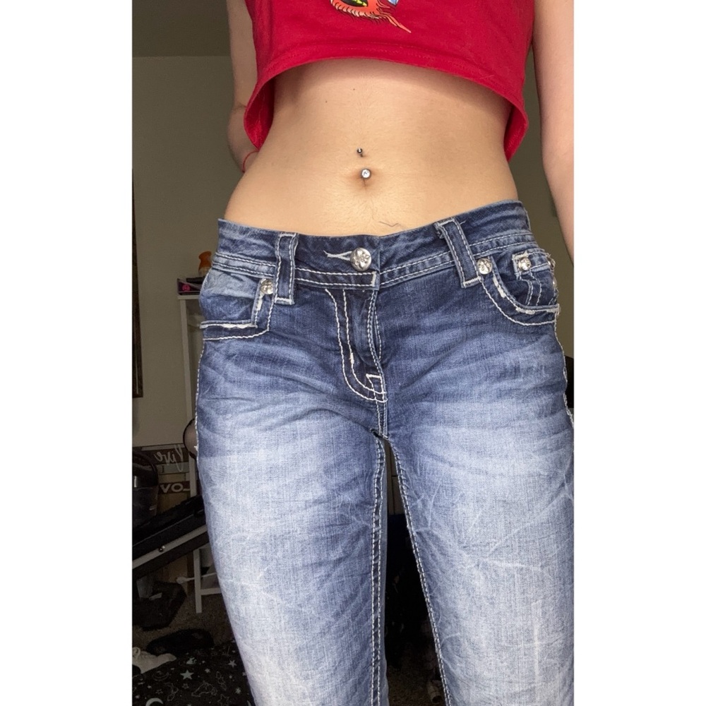 Miss Me Blue Boot Cut Jeans with Embroidered Design